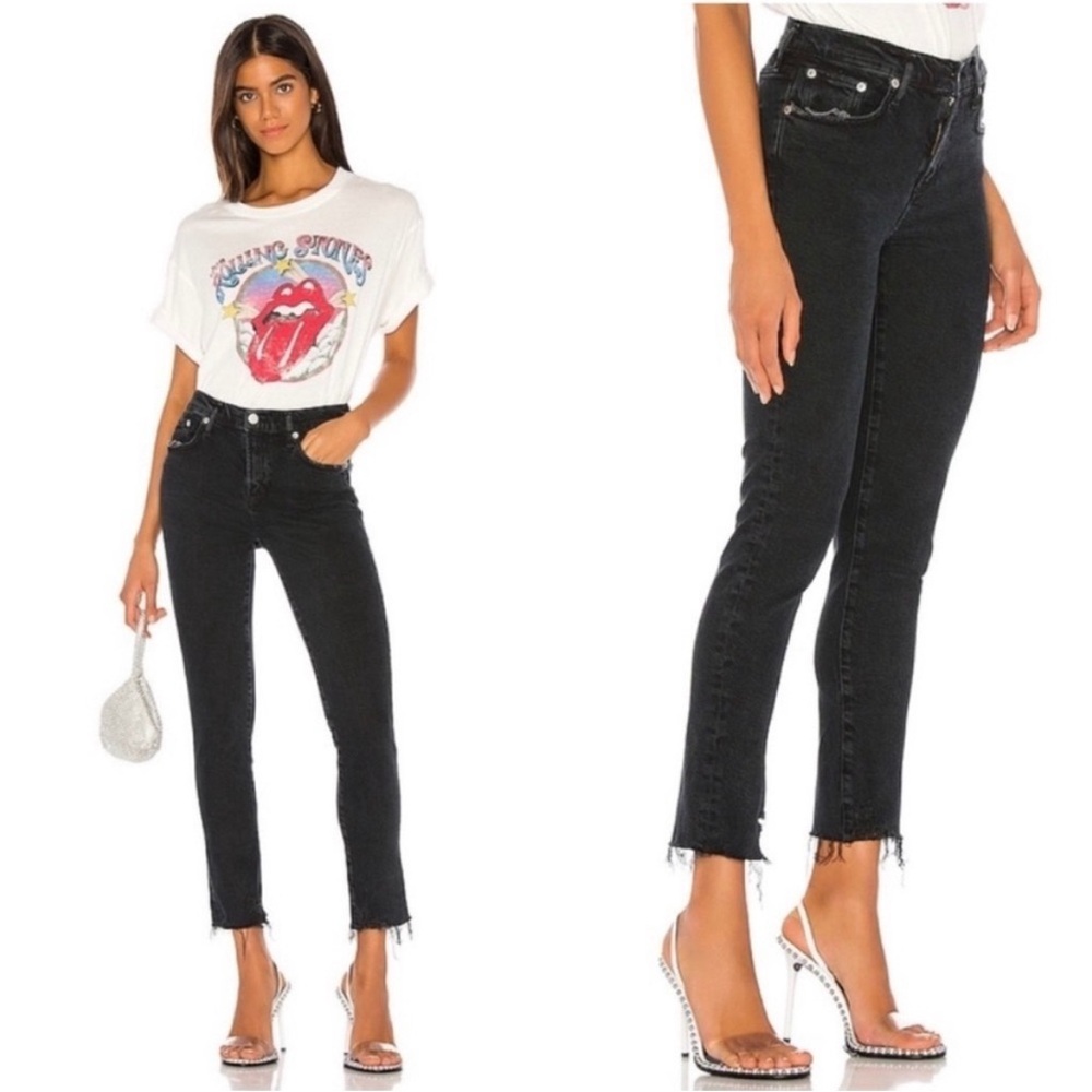 Agolde Toni Mid Rise Straight Jeans in Feral Black